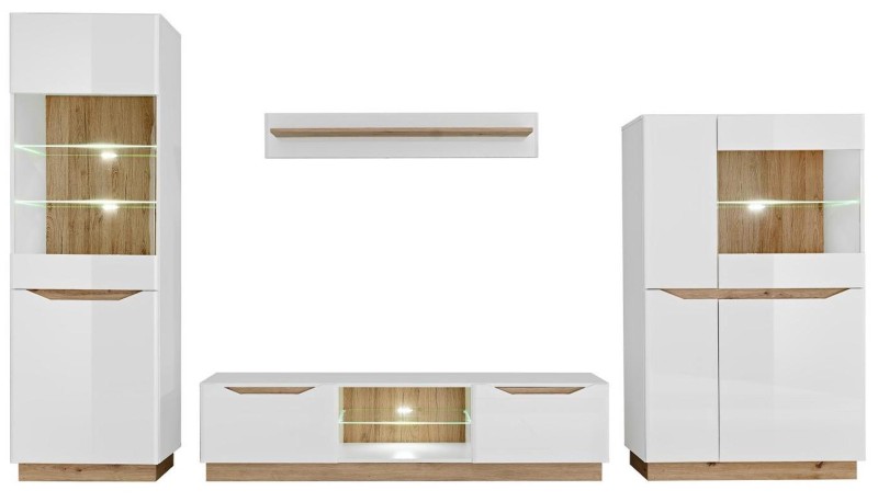 FAME meblościanka biały mat/dąb artisan