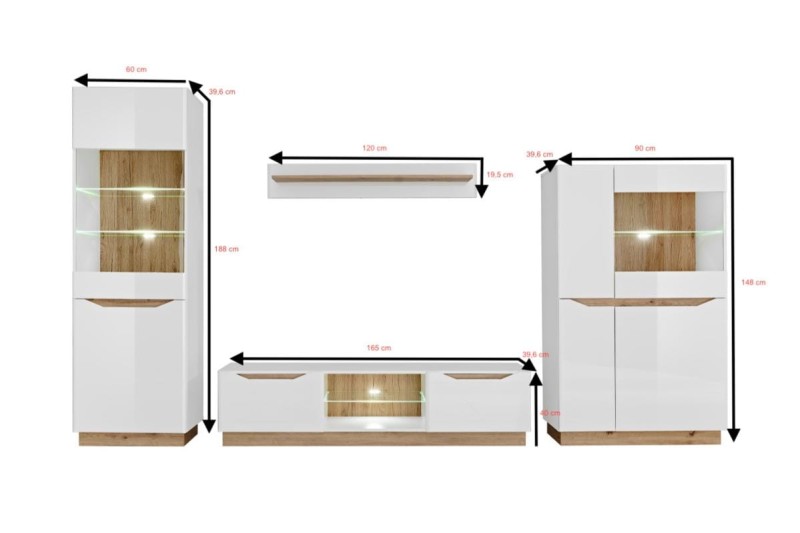 FAME meblościanka biały mat/dąb artisan