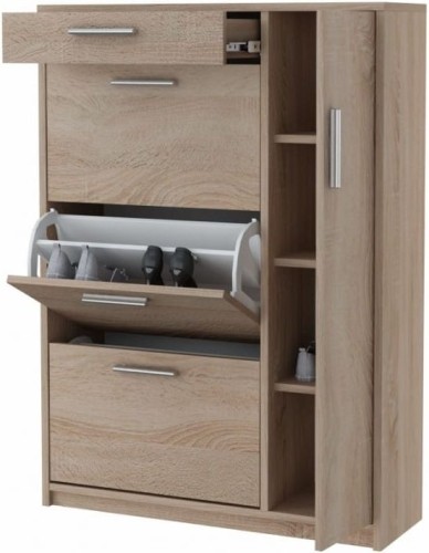 Szafka na buty Marilia 3 do przedpokoju ze srebrnymi uchwytami