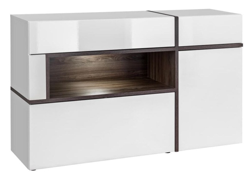 Komoda podświetlana Cross biały/biały połysk/Perla Elm