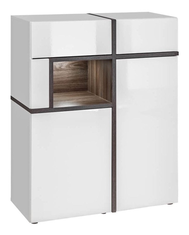 Komoda podświetlana Cross biały/biały połysk/Perla Elm