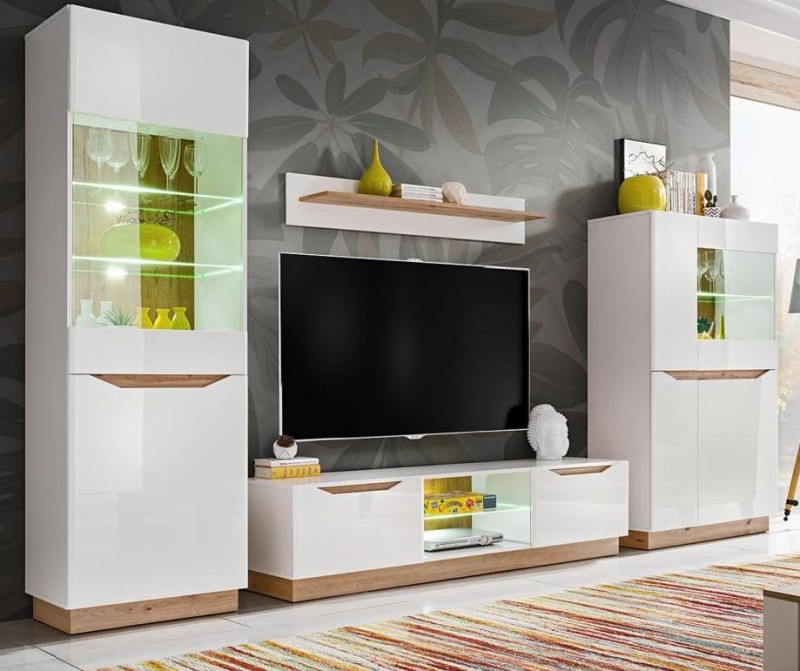 FAME meblościanka biały mat/dąb artisan