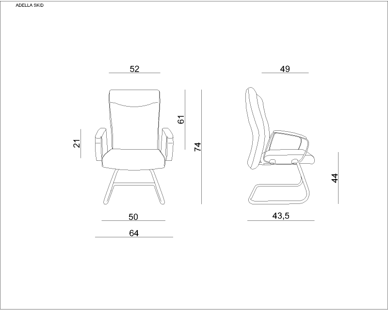 Krzesło konferencyjne z podłokietnikiem Adella Skid eko skóra czarna