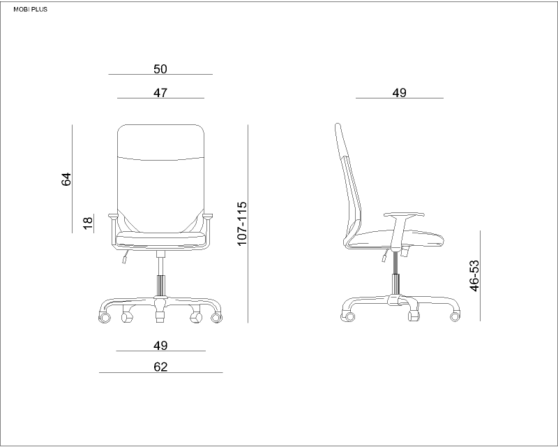 Fotel biurowy na kółkach Mobi Plus czarny
