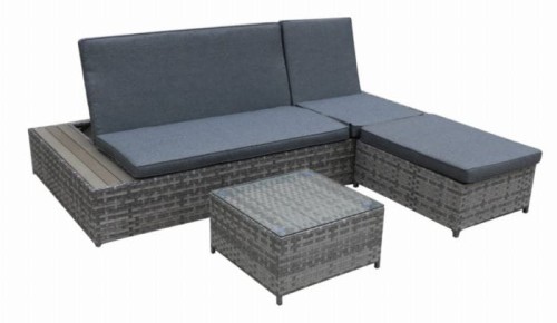 Ekskluzywne łóżko ogrodowe Delilah z pufą i stolikiem technorattanu szary melanż