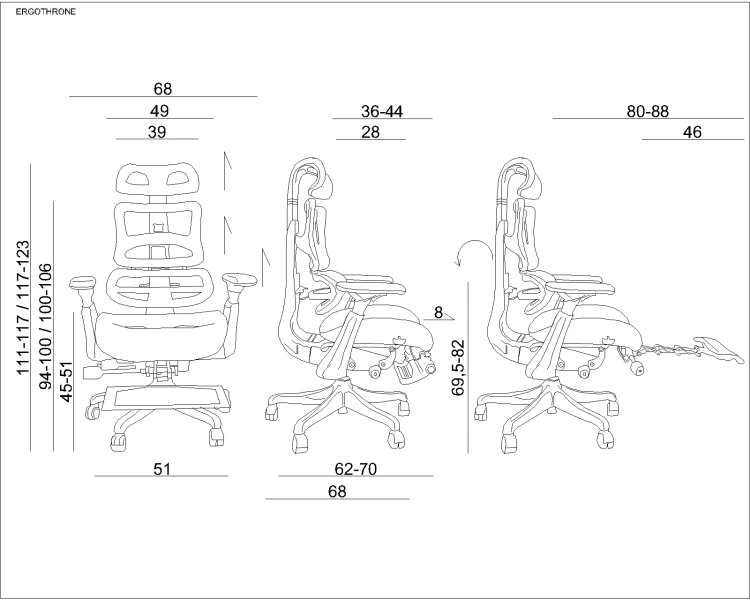 Fotel ergonomiczny siatkowy Ergothrone z podnóżkiem czarny