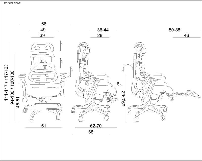 Fotel ergonomiczny siatkowy Ergothrone z podnóżkiem czarny