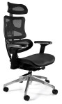 Fotel ergonomiczny z zagłówkiem czarny Ergotech chromowana podstawa