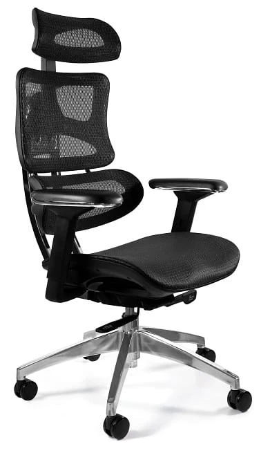 Fotel ergonomiczny z zagłówkiem czarny Ergotech chromowana podstawa