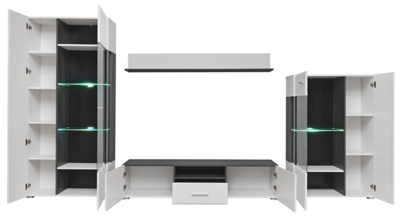 Meblościanka SOLIDO sosna norweska czarna/biały MDF połysk