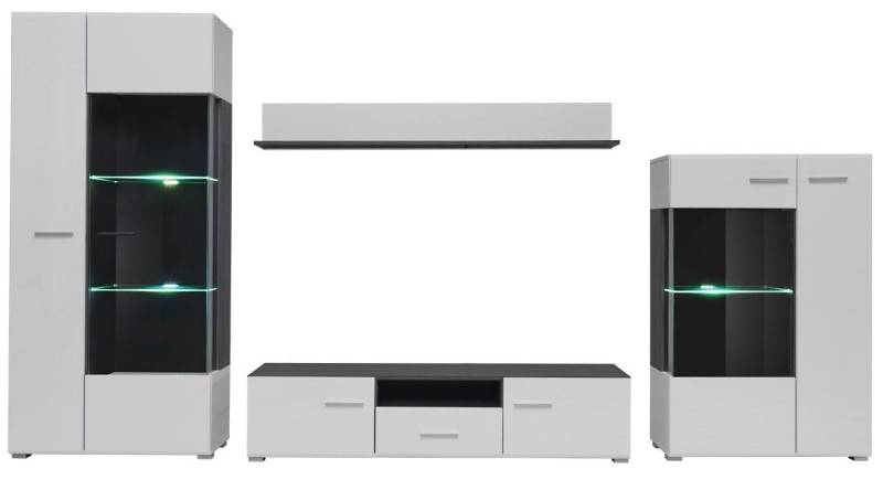 Meblościanka SOLIDO sosna norweska czarna/biały MDF połysk