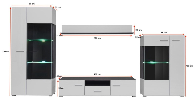 Meblościanka SOLIDO sosna norweska czarna/biały MDF połysk