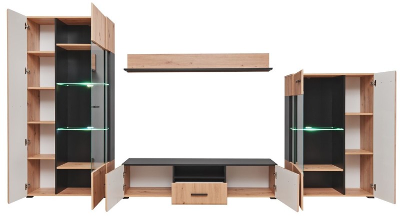 Meblościanka SOLIDO dąb artisan/czarny mat