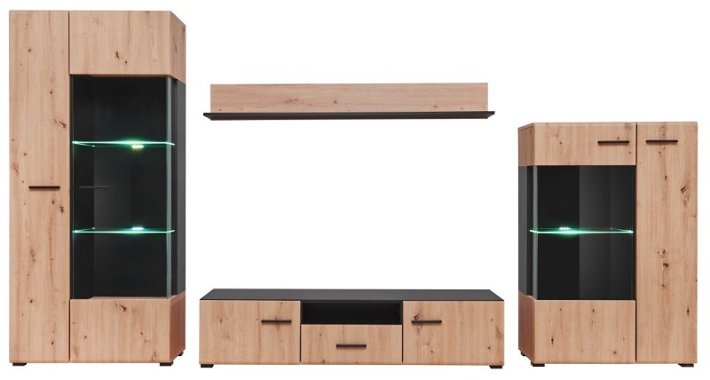 Meblościanka SOLIDO dąb artisan/czarny mat