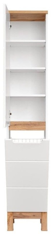 Szafka łazienkowa wysoka z koszem BALI BIAŁY 804