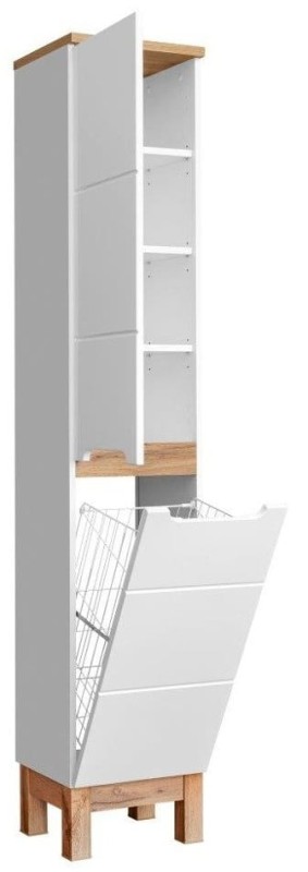 Szafka łazienkowa wysoka z koszem BALI BIAŁY 804