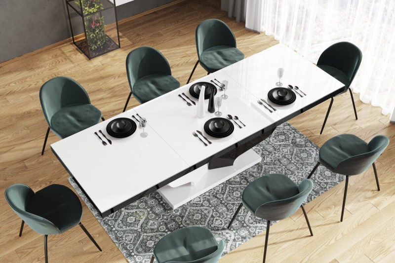 Stół rozkładany VIVA 160cm Biało-czarny połysk
