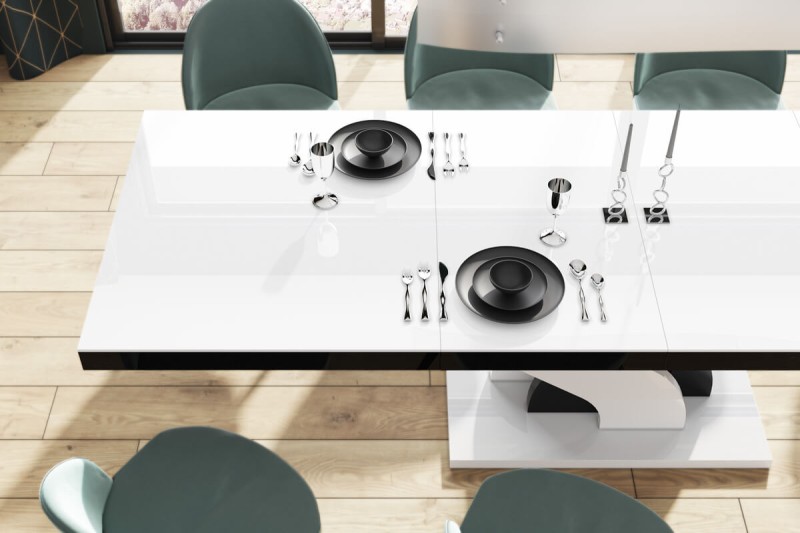 Stół rozkładany BELLA 160cm Biało-czarny połysk