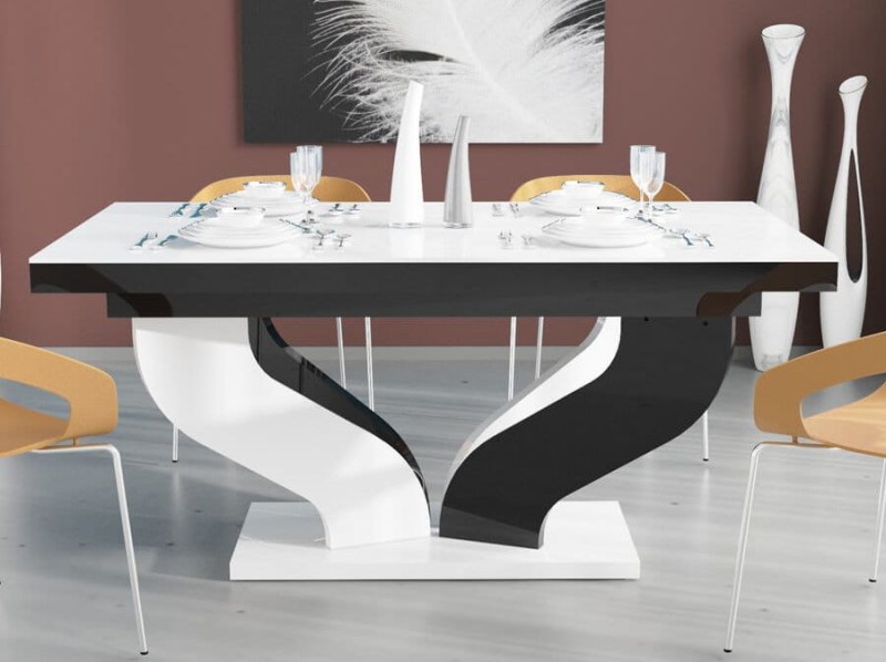 Stół rozkładany VIVA 160-256cm Biało-czarny połysk