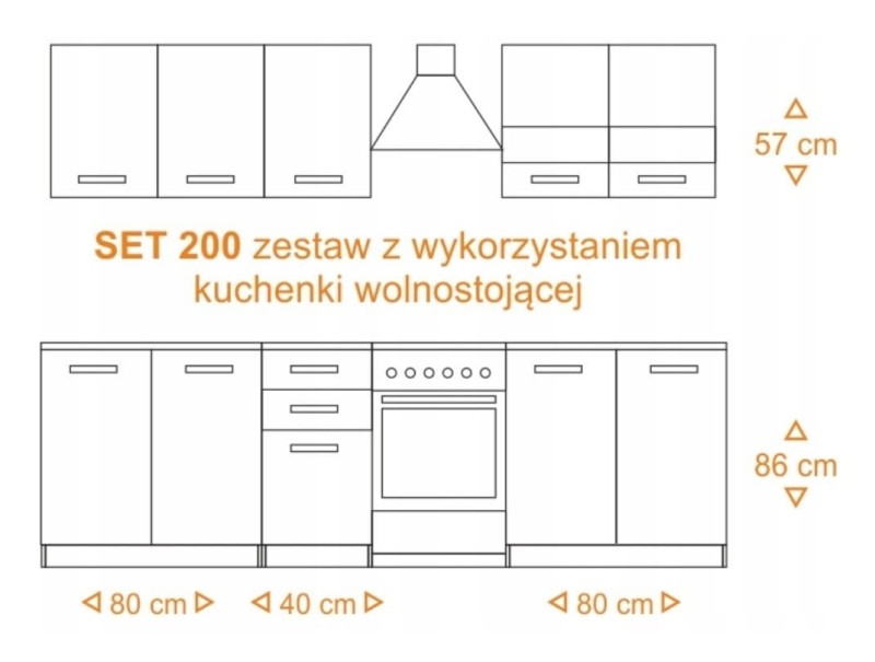 Zestaw mebli kuchennych z blatem sonoma SET200 biały mat/dąb sonoma