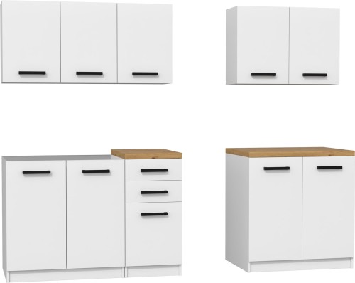 Zestaw mebli kuchennych z blatem dąb artisan  SET200 biały mat