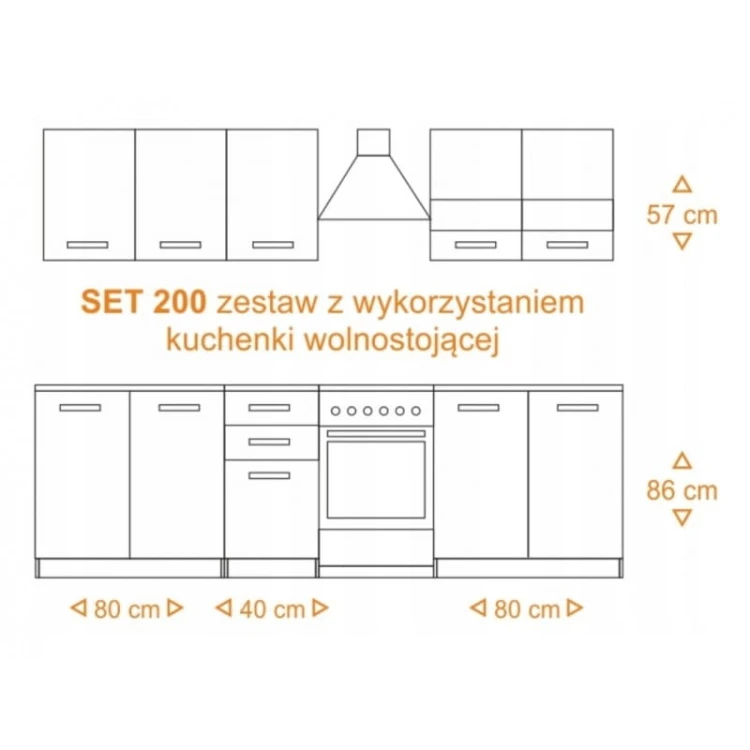 Zestaw mebli kuchennych z blatem dąb artisan SET200 biały mat