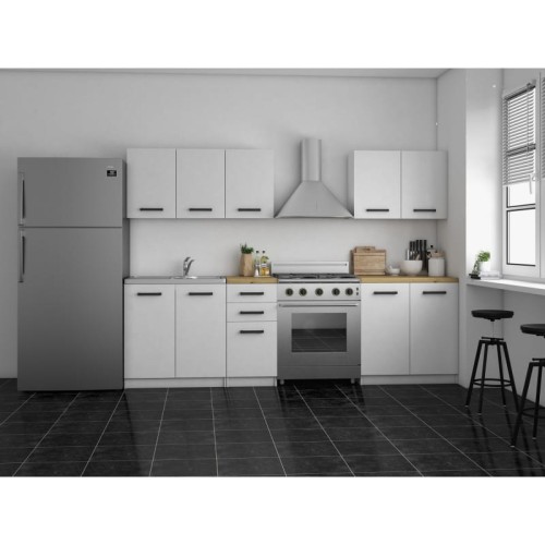 Zestaw mebli kuchennych z blatem dąb artisan SET200 biały mat