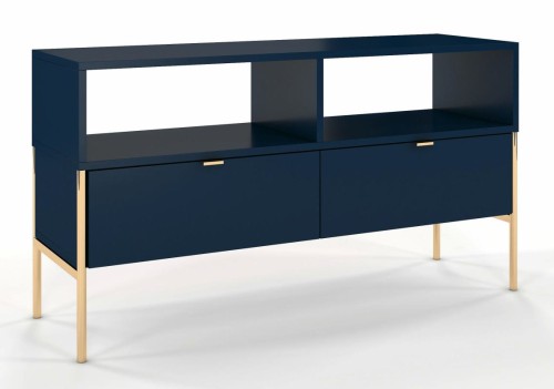 Granatowa szafka RTV na drewnianych nóżkach Polka Navy Blue