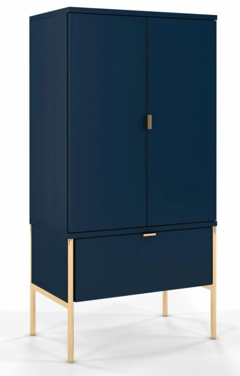 Granatowa wysoka komoda na metalowych nóżkach Polka Navy Blue