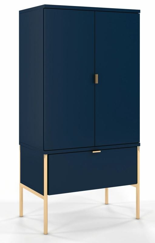 Granatowa wysoka komoda na metalowych nóżkach Polka Navy Blue