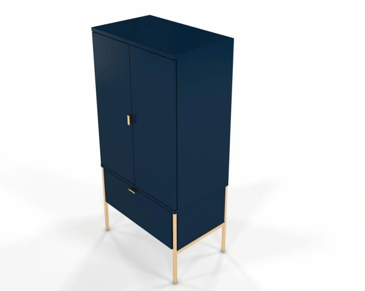 Granatowa wysoka komoda na metalowych nóżkach Polka Navy Blue