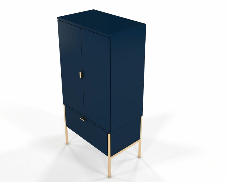 Granatowa wysoka komoda na metalowych nóżkach Polka Navy Blue