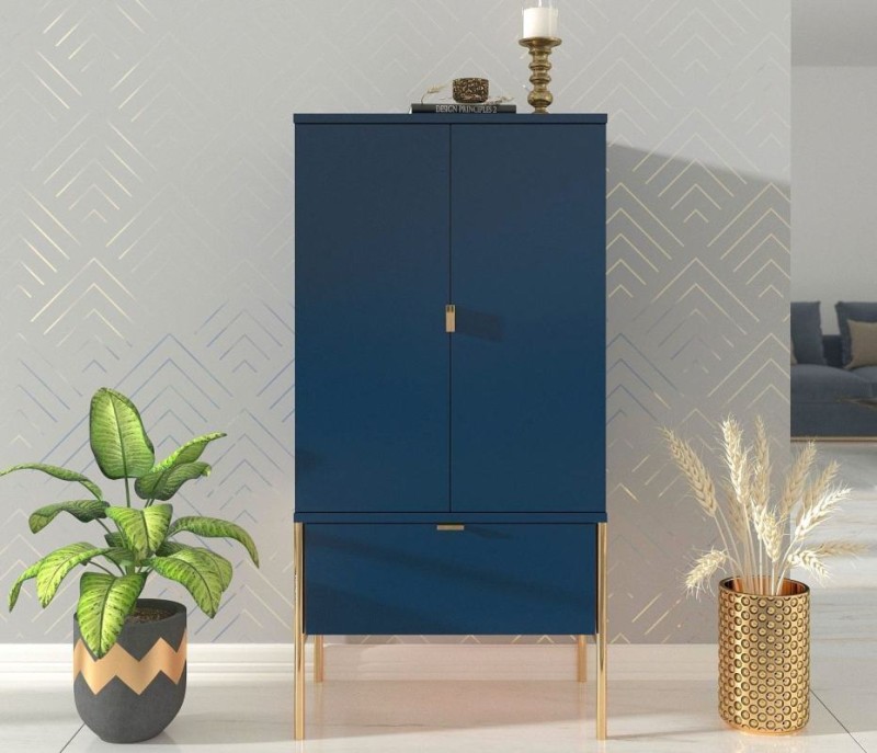 Granatowa wysoka komoda na metalowych nóżkach Polka Navy Blue