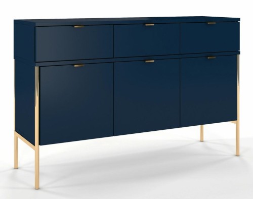 Granatowa szeroka komoda na metalowych nóżkach Polka Navy Blue