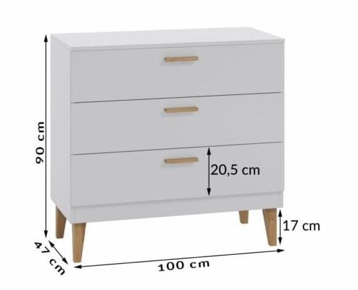 Komoda biała KUBI 3 szuflady