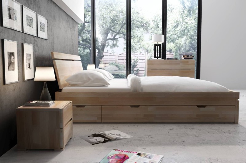 Łóżko drewniane bukowe z szufladami SPARTA Maxi & DR 200x200