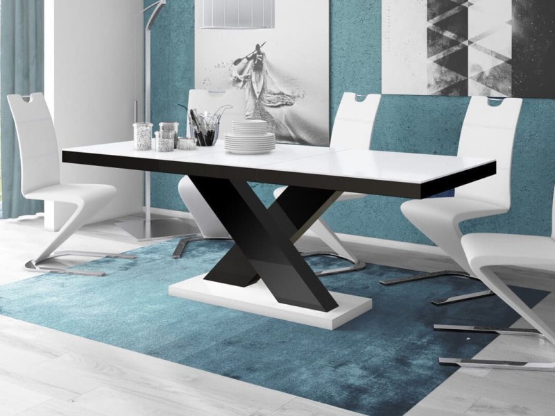 Stół rozkładany XENON 160-208 cm Biało-czarny połysk