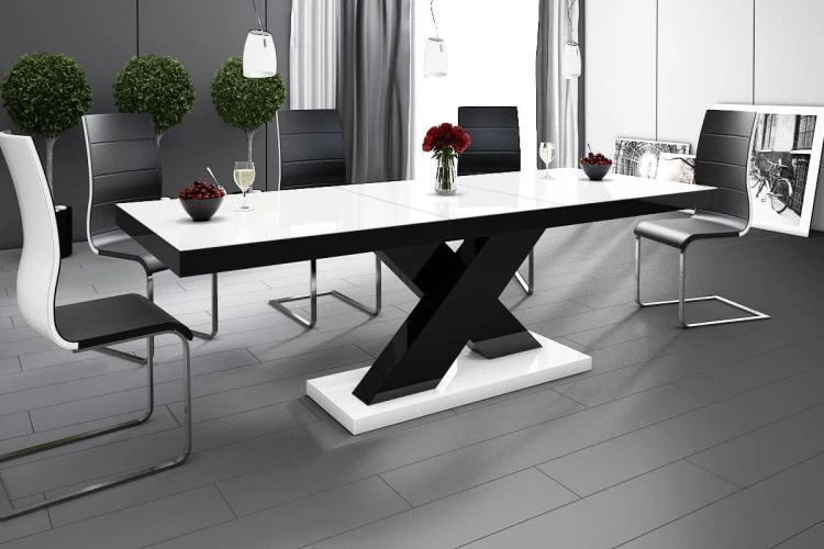 Stół rozkładany XENON 160-208 cm Czarno-biały połysk