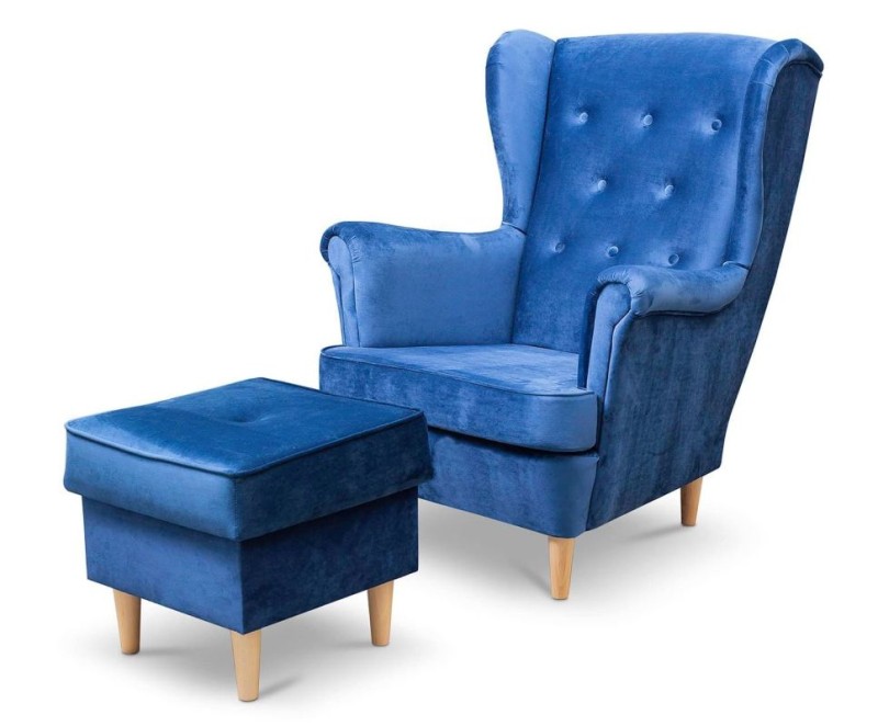 Podnóżek z fotelem uszak tapicerowany Lily w stylu skandynawskim