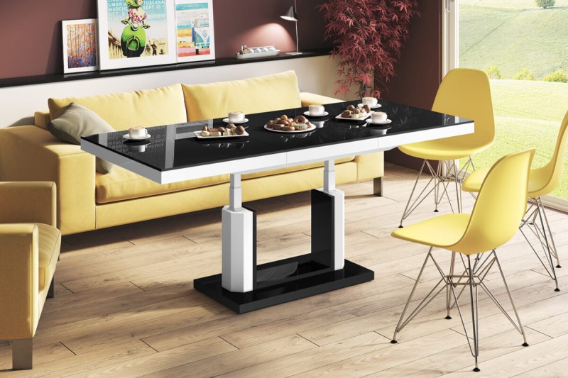 Ławostół podnoszony rozkładany QUADRO LUX Czarno-biały połysk