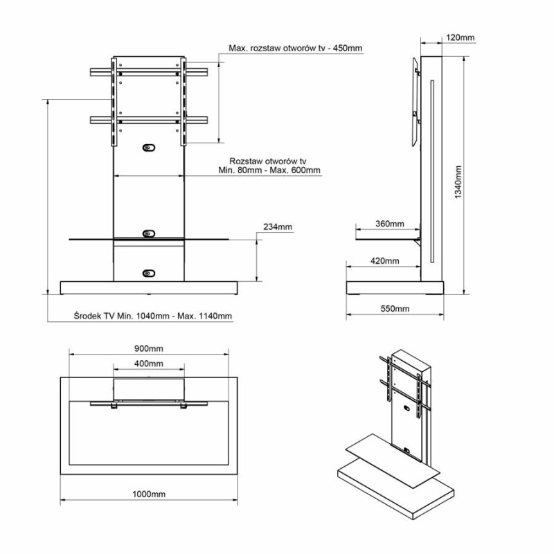 Stolik RTV MARINO MAX połysk - wymiary