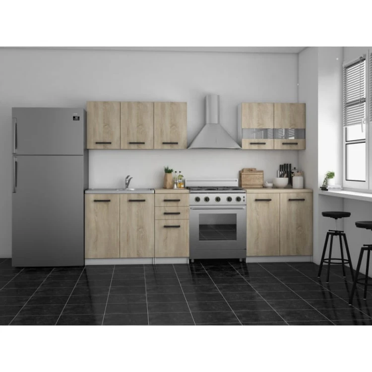 Zestaw mebli kuchennych z blatem sonoma SET200 biały mat/dąb sonoma