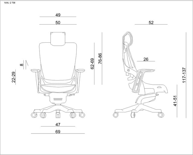 Fotel gabinetowy ergonomiczny WAU 2 czarny NW42 jasny szary