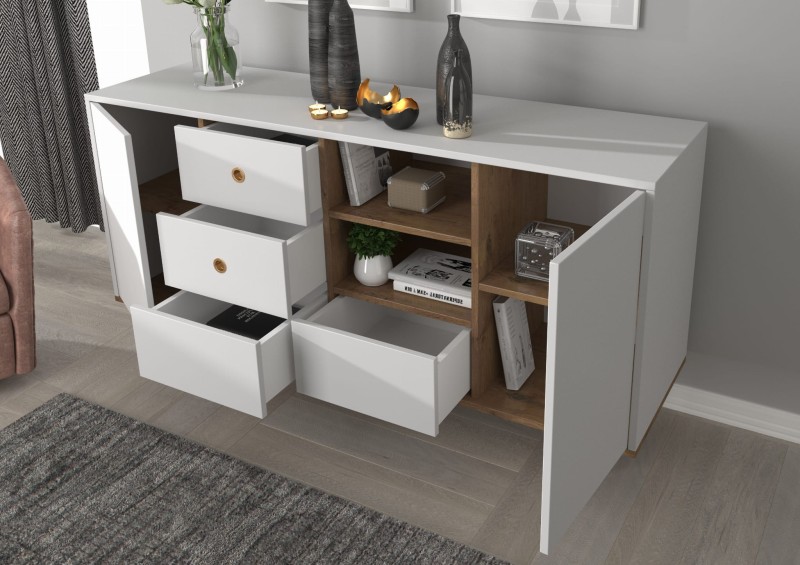 Biała nowoczesna komoda do salonu Harmoni H01