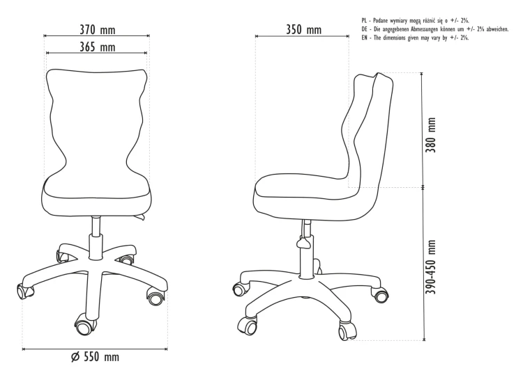 Fotel biurowy Petit B Visto dziecięcy wzrost 133-159 cm Wymiary