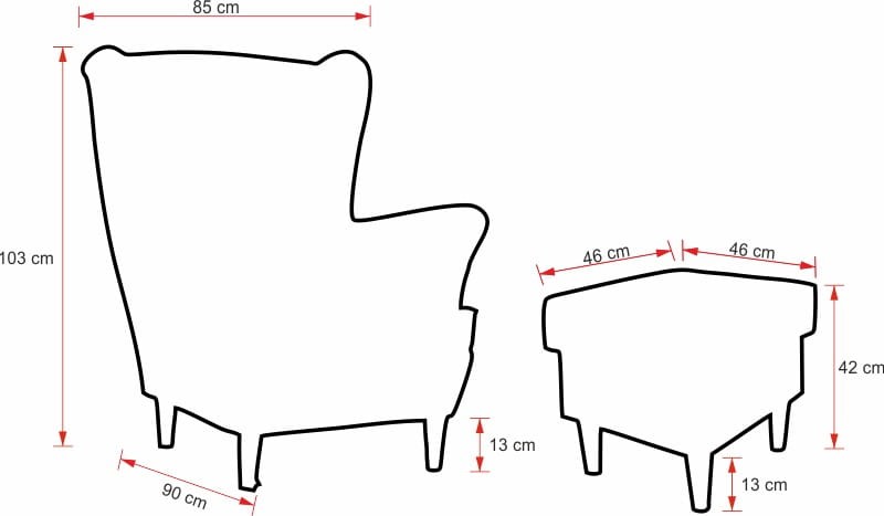 Fotel uszak Lily z podnóżkiem w stylu skandynawskim wymiary