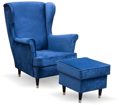 Fotel uszak bez pikowania Lily II z podnóżkiem w stylu skandynawskim