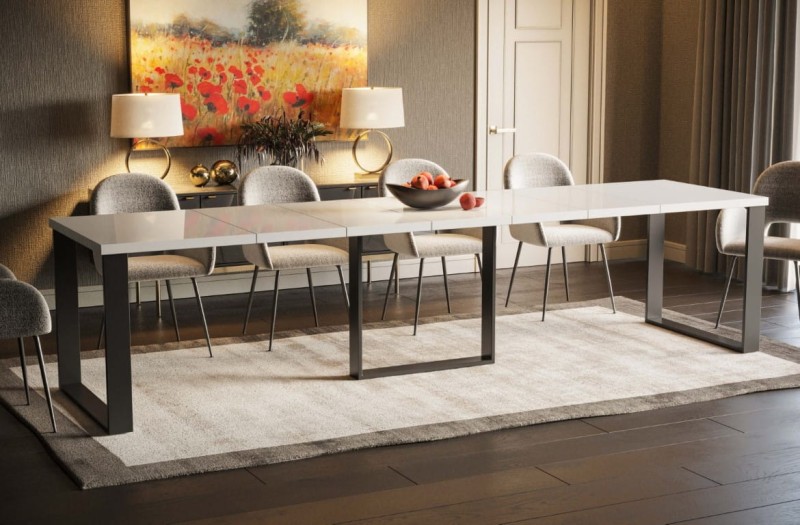 Stół rozkładany Borys Max 250 biały połysk Rozłożony