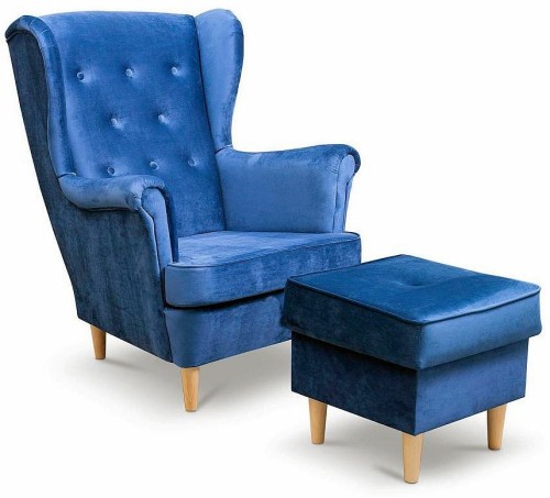 Fotel uszak Lily z podnóżkiem w stylu skandynawskim