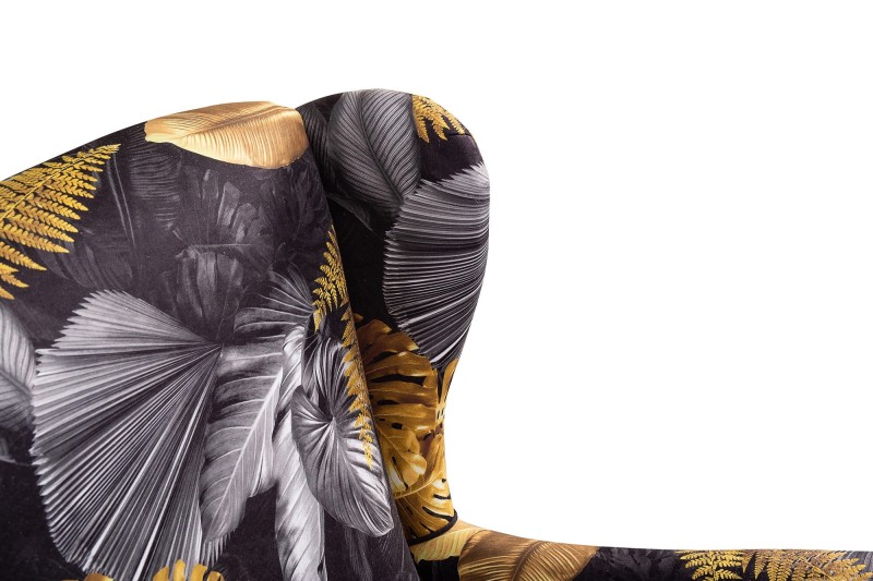 Fotel uszak Lily Kwiaty z podnóżkiem w stylu skandynawskim